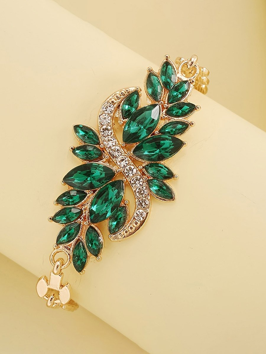 Embellished Rhinestone Leaf Bracelet