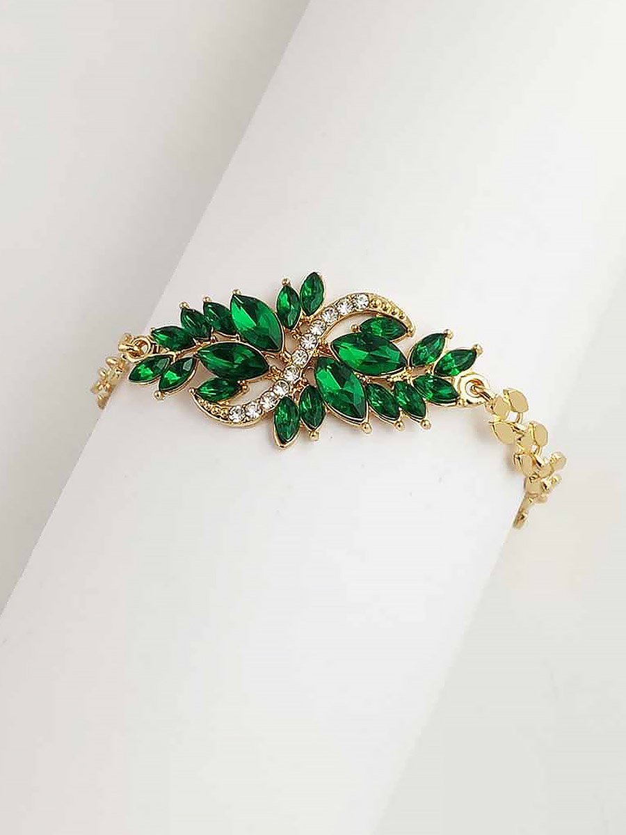 Embellished Rhinestone Leaf Bracelet