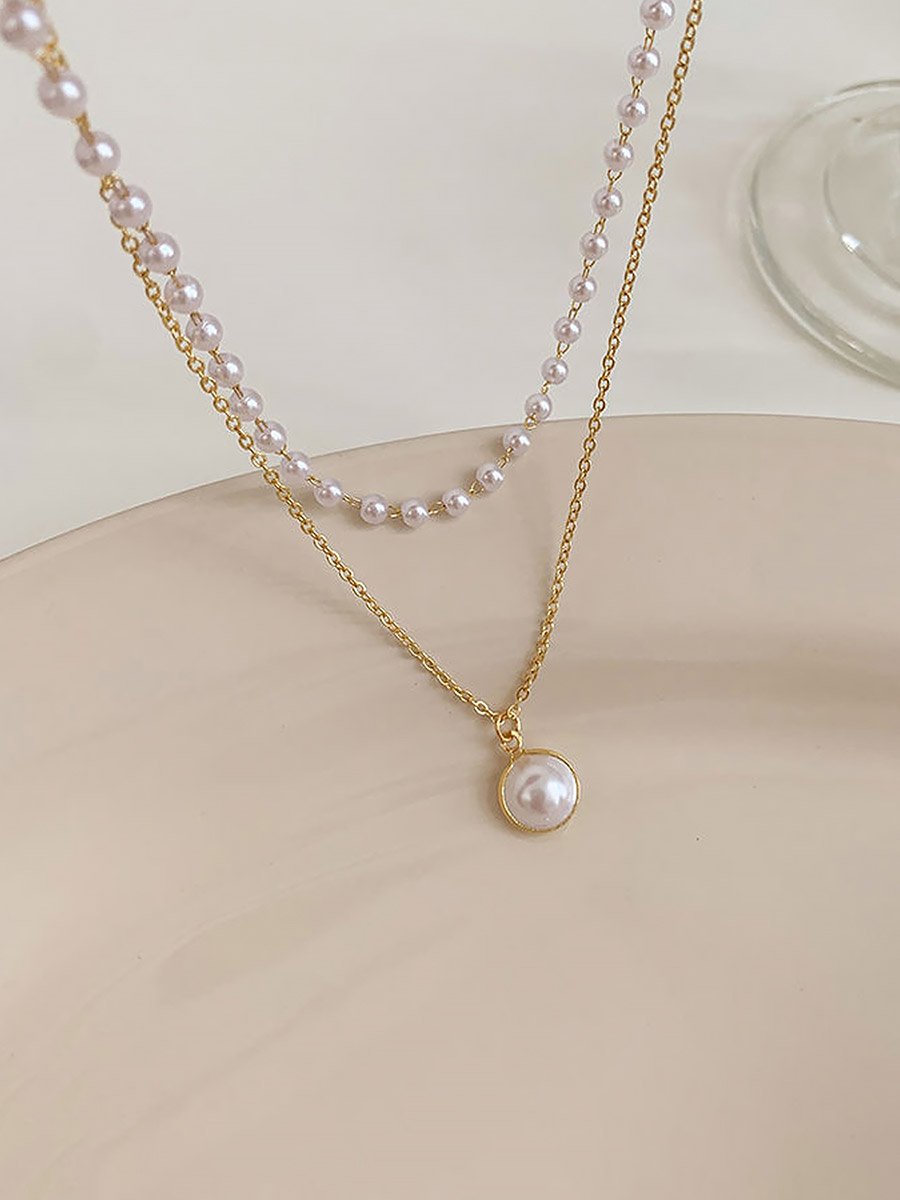 Faux Pearl Layered Necklace