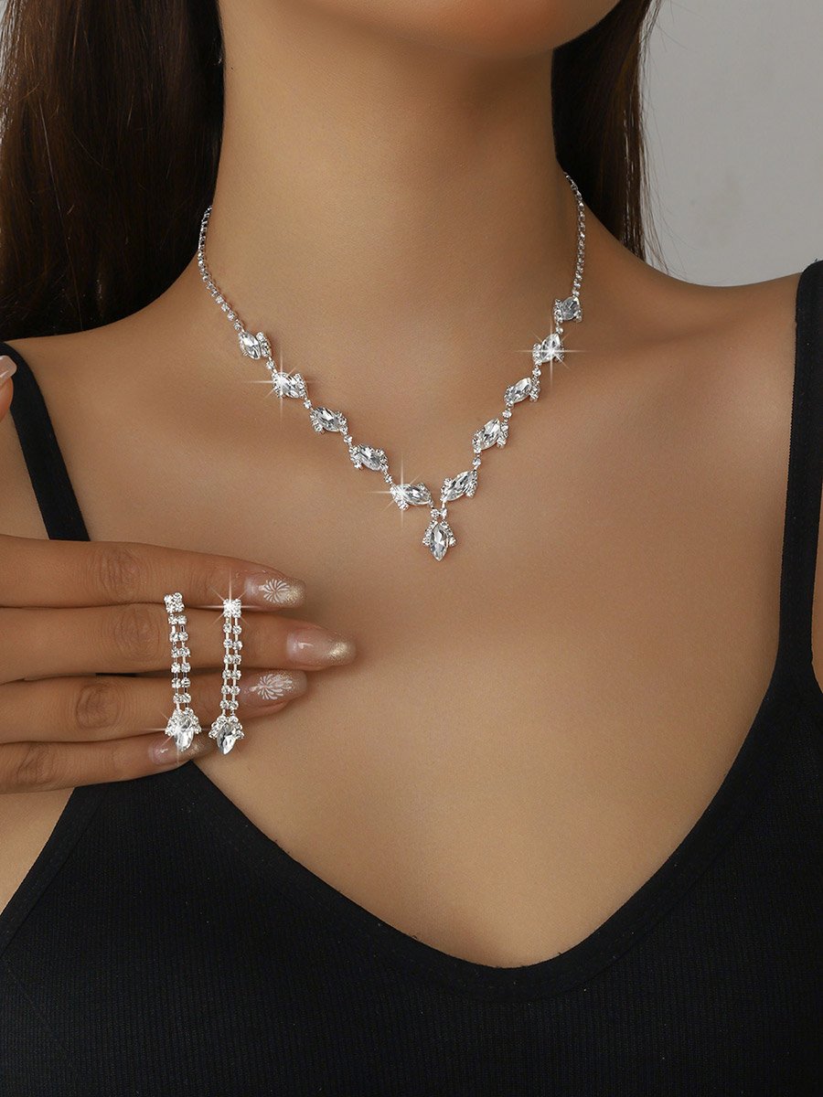 Embellished Rhinestone Drop Necklace and Earrings Set