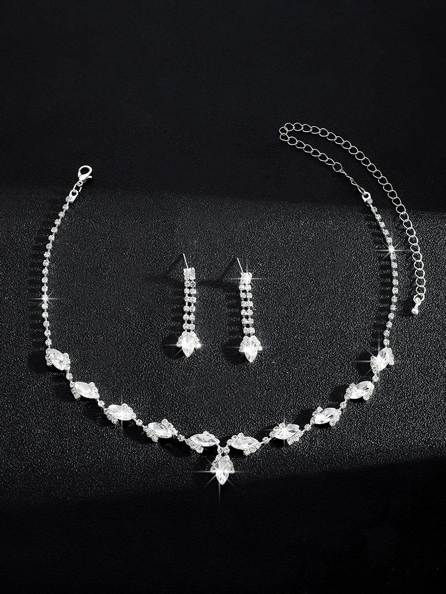 Embellished Rhinestone Drop Necklace and Earrings Set