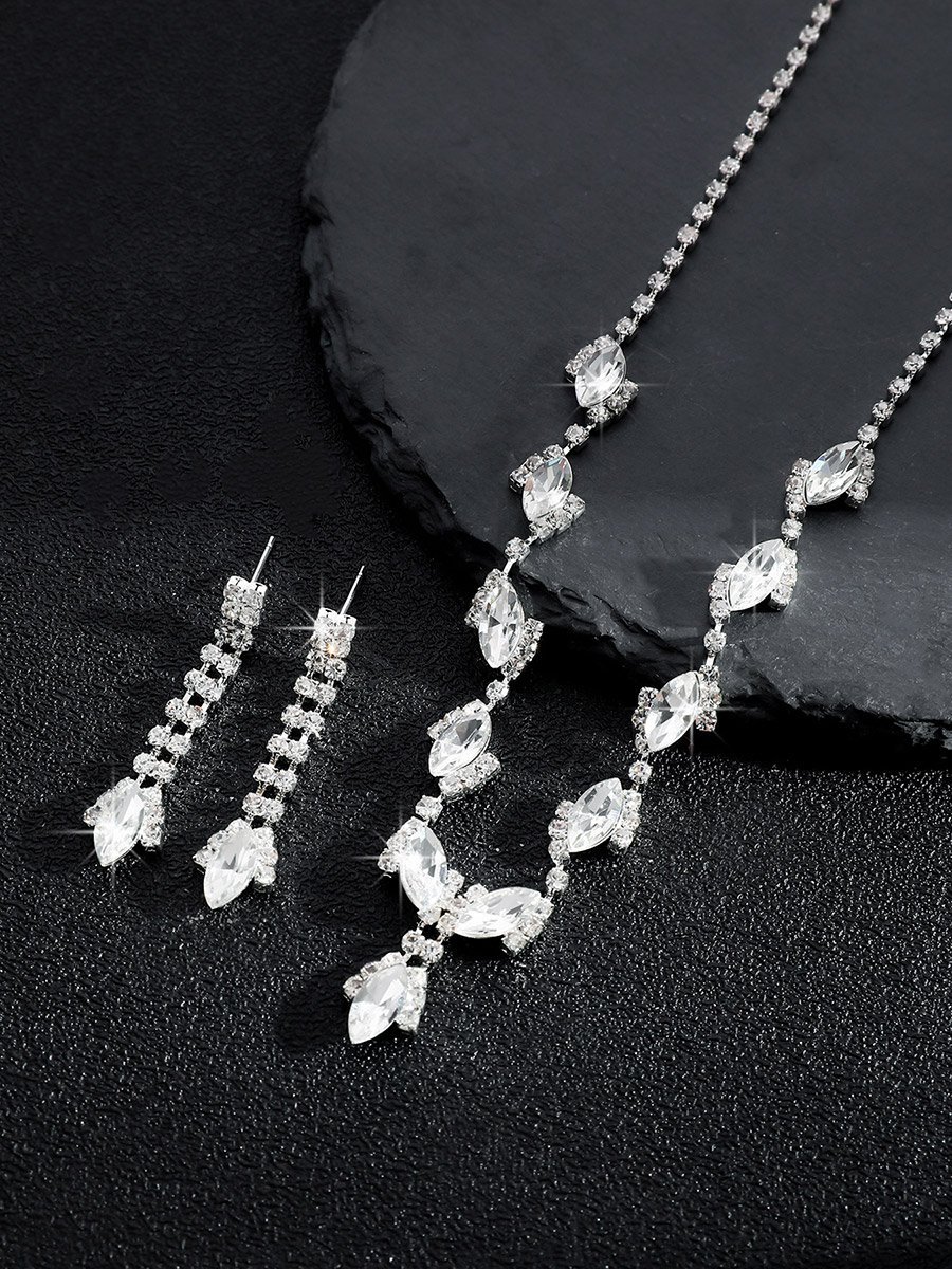 Embellished Rhinestone Drop Necklace and Earrings Set