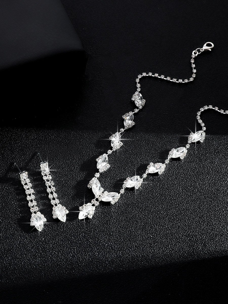 Embellished Rhinestone Drop Necklace and Earrings Set