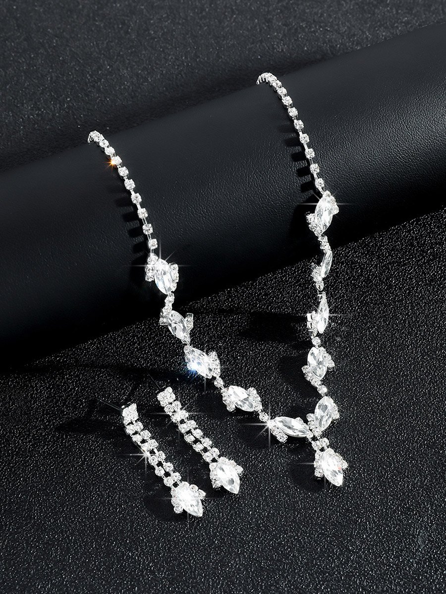 Embellished Rhinestone Drop Necklace and Earrings Set
