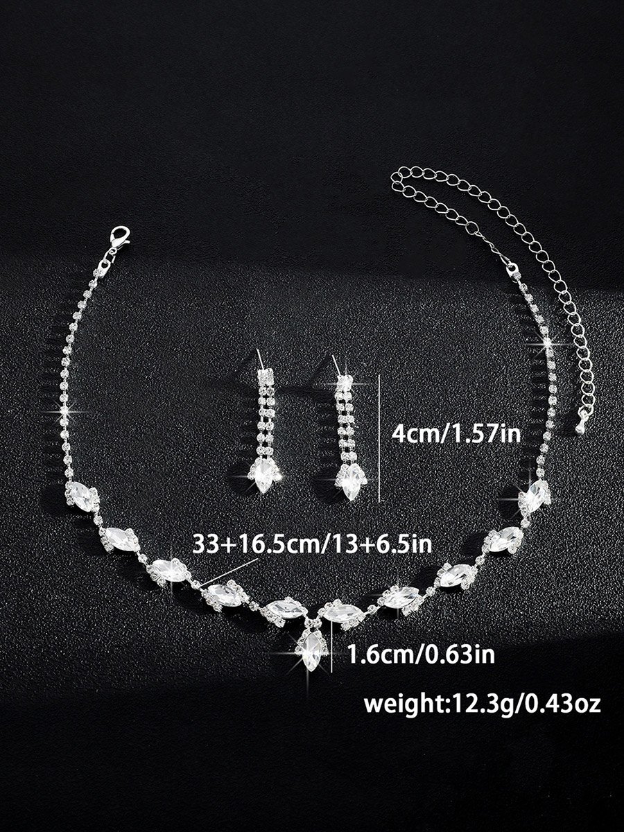 Embellished Rhinestone Drop Necklace and Earrings Set