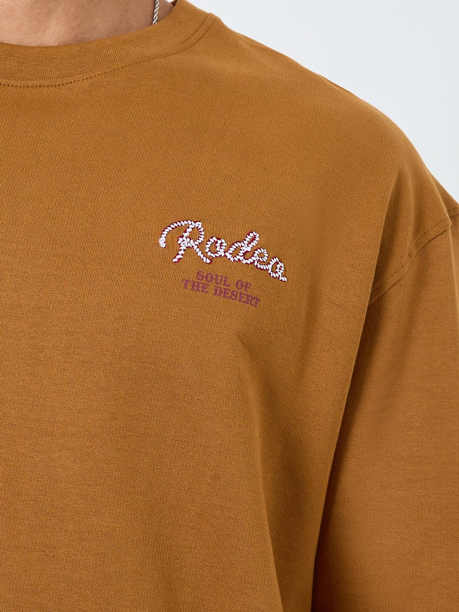 Men Brown Embroidered Slogan Oversized T-Shirt