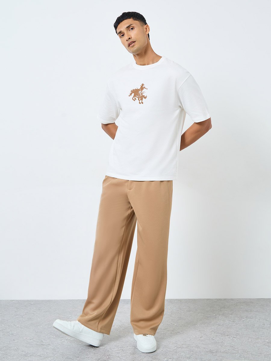 Men White Ranchy Rodeo Graphic Oversized T-Shirt