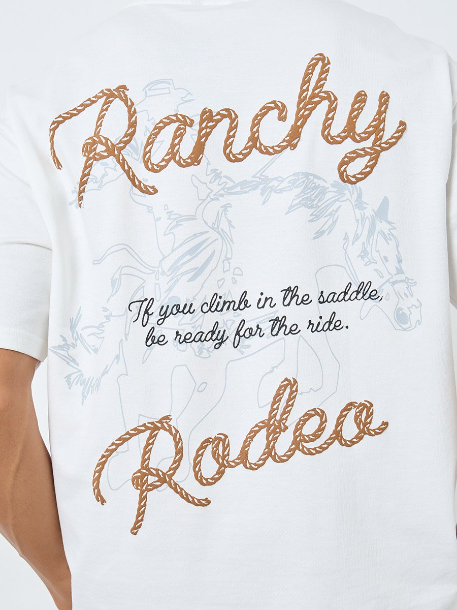 Men White Ranchy Rodeo Graphic Oversized T-Shirt