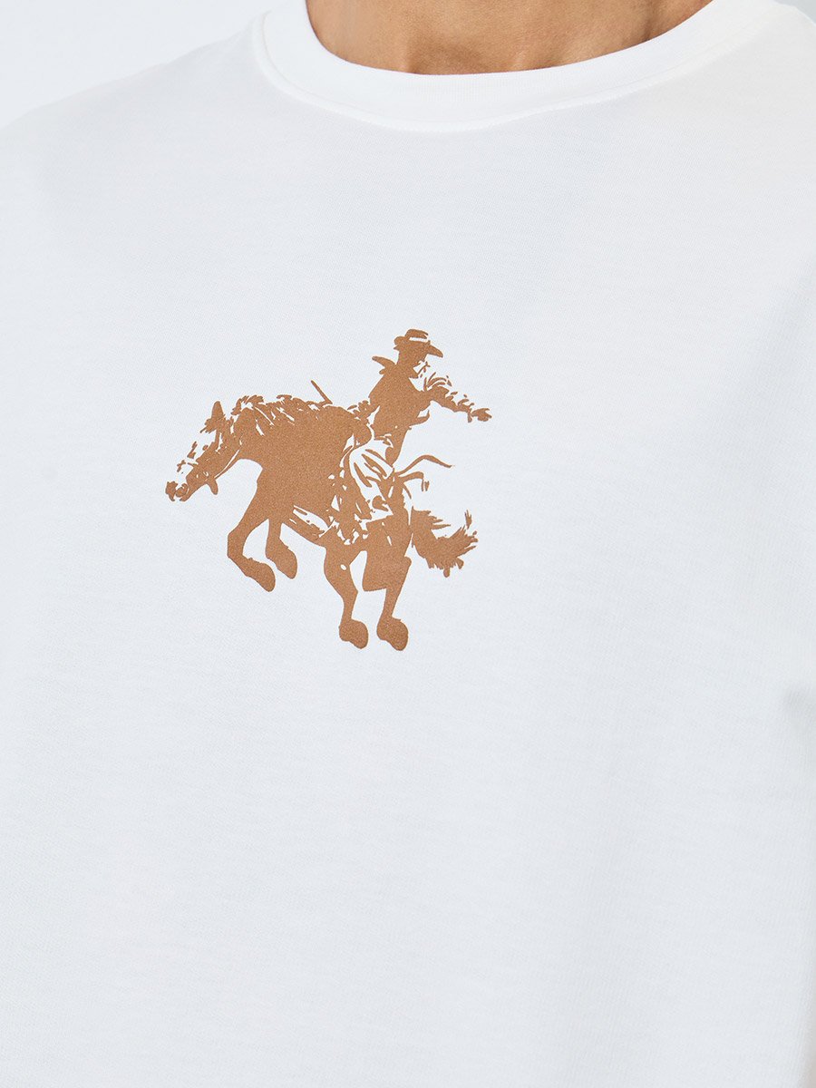 Men White Ranchy Rodeo Graphic Oversized T-Shirt