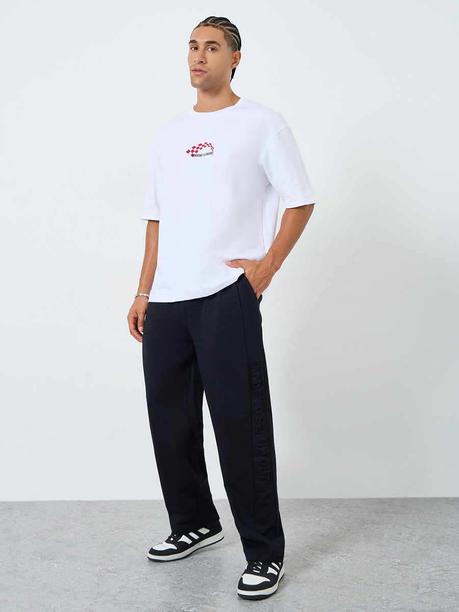 Men White Graphic Print Oversized T-Shirt