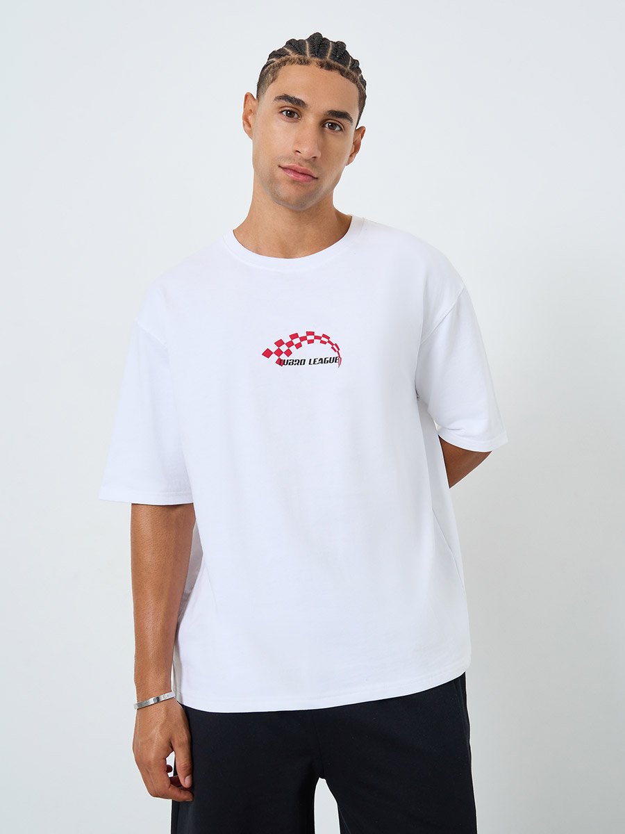 Men White Graphic Print Oversized T-Shirt