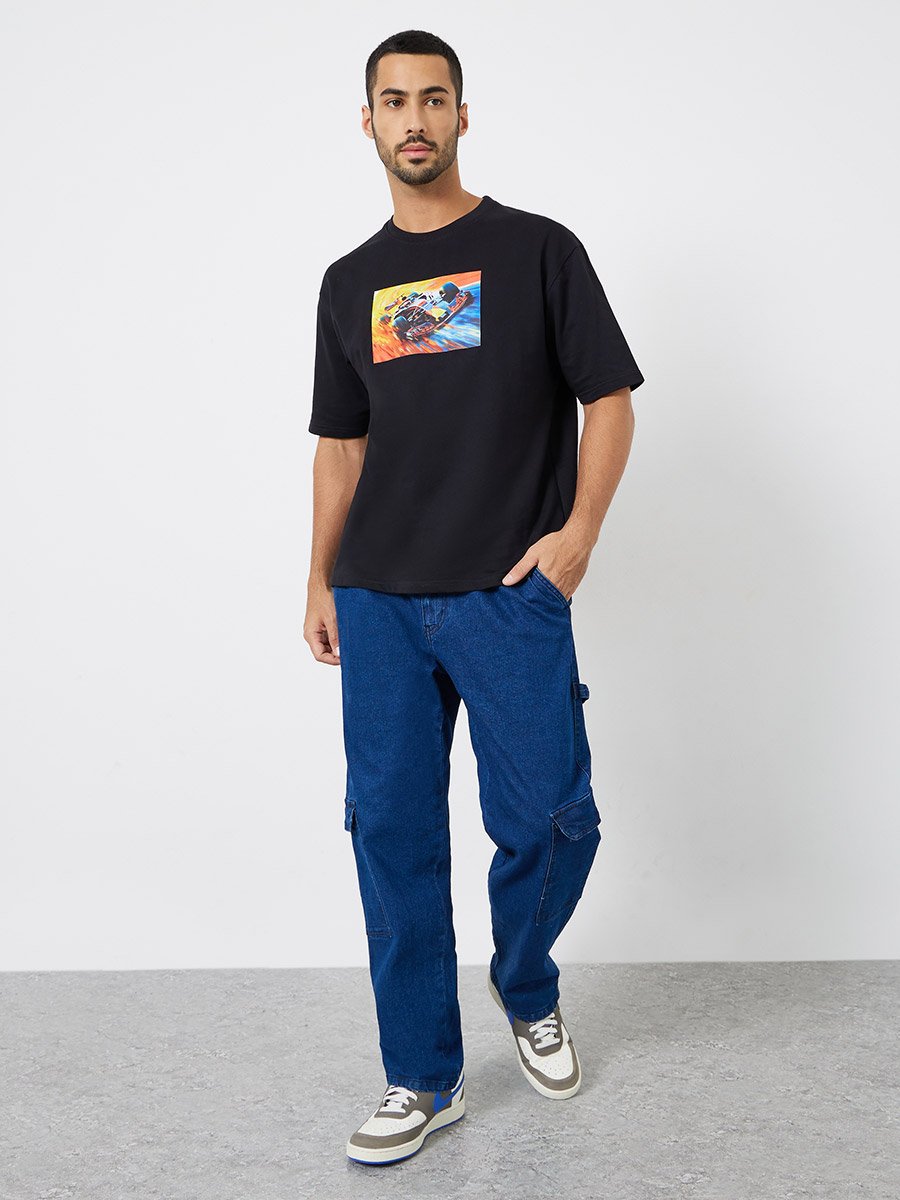 Men Black Graphic Print Oversized T-Shirt