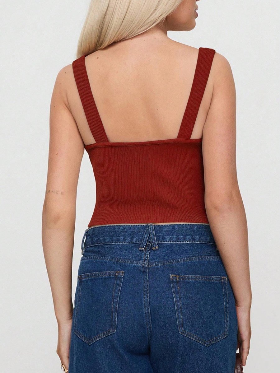 Red Ribbed Knit Crop Top