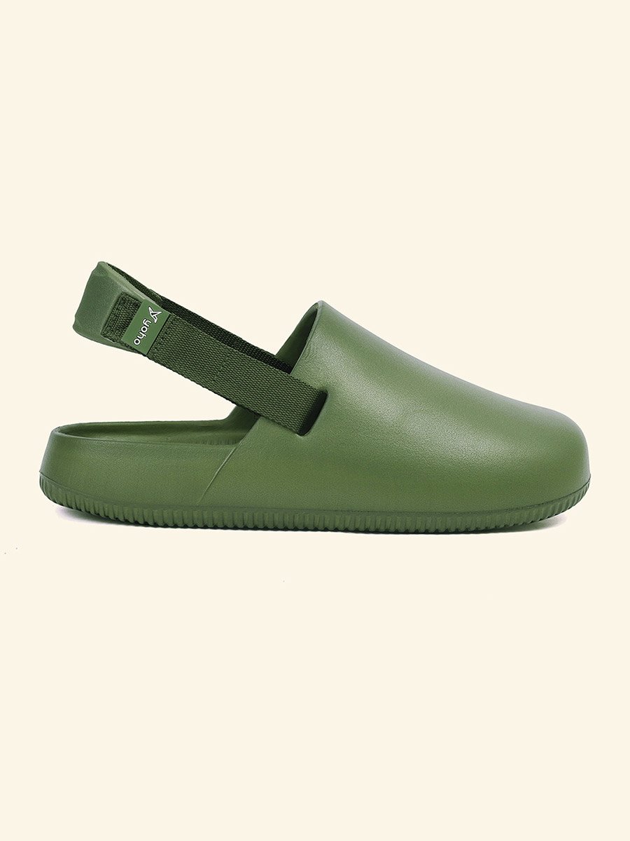 Men Olive Glide Clogs with Adjustable Strap