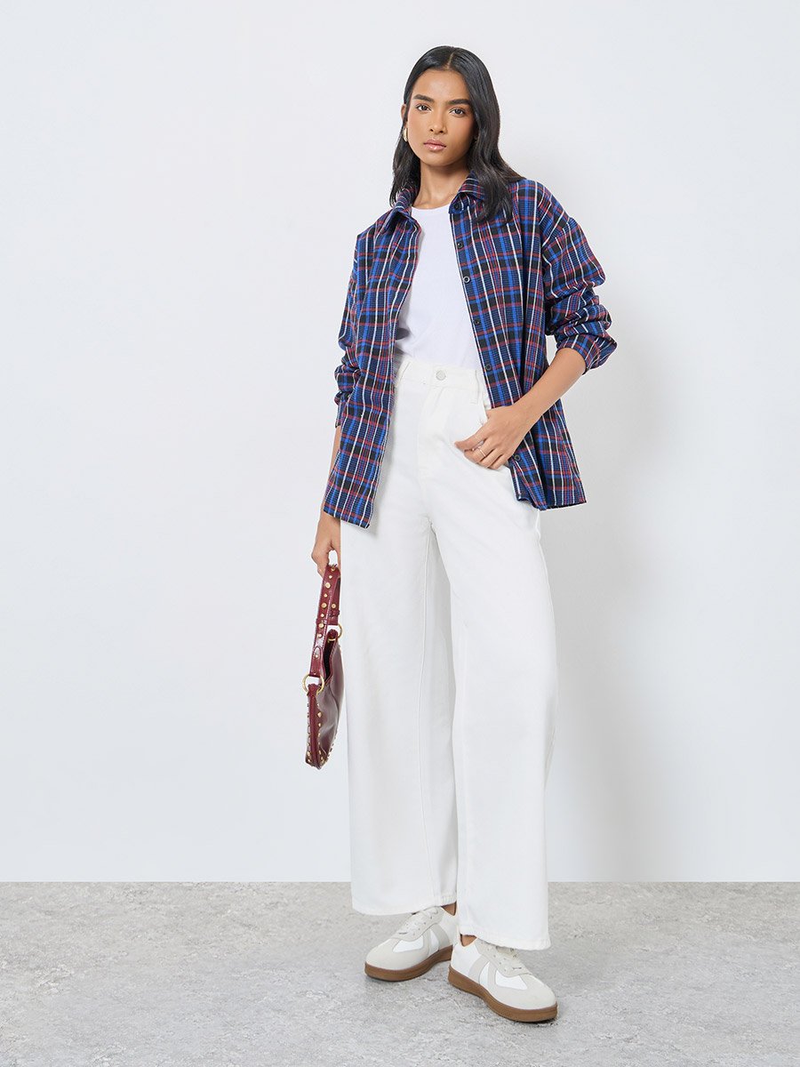 Checked Buttoned Oversized Shirt