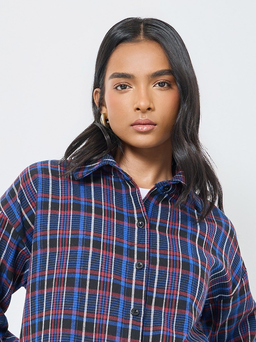 Checked Buttoned Oversized Shirt