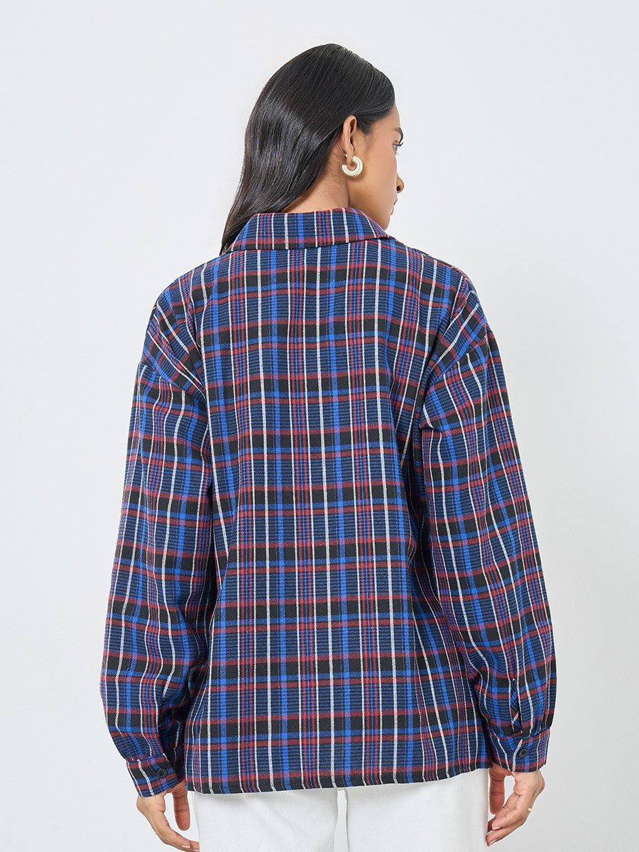 Checked Buttoned Oversized Shirt