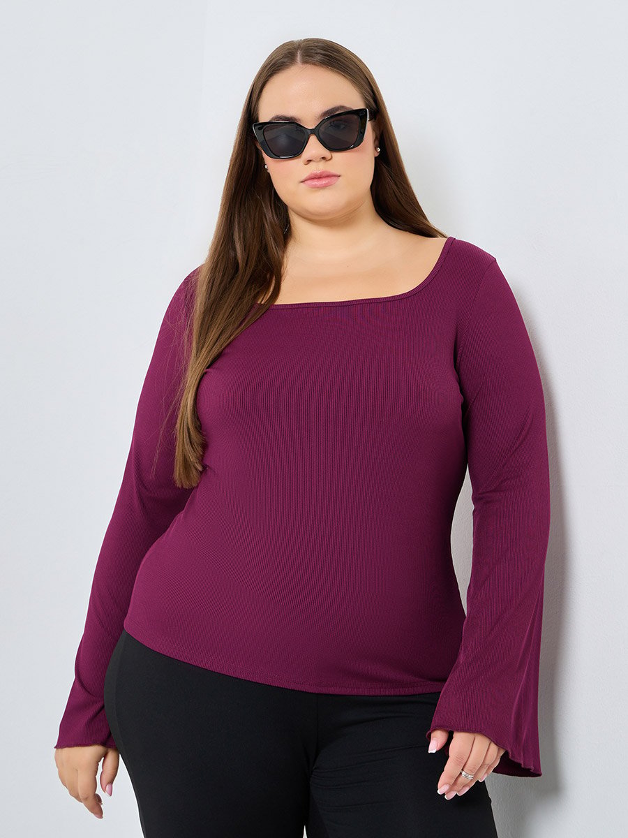 Plus Size Burgundy Ribbed Top