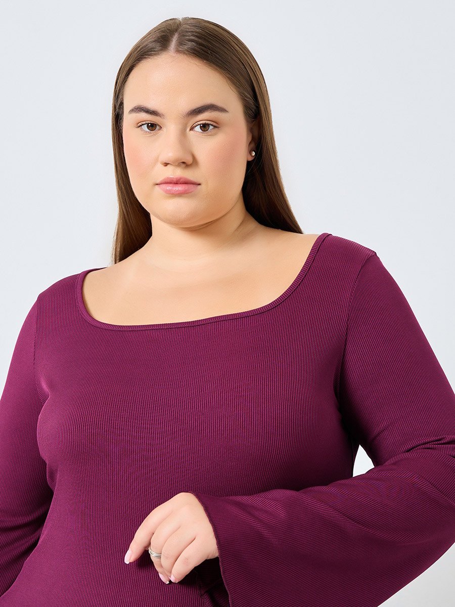Plus Size Burgundy Ribbed Top