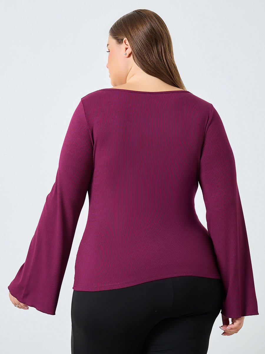 Plus Size Burgundy Ribbed Top