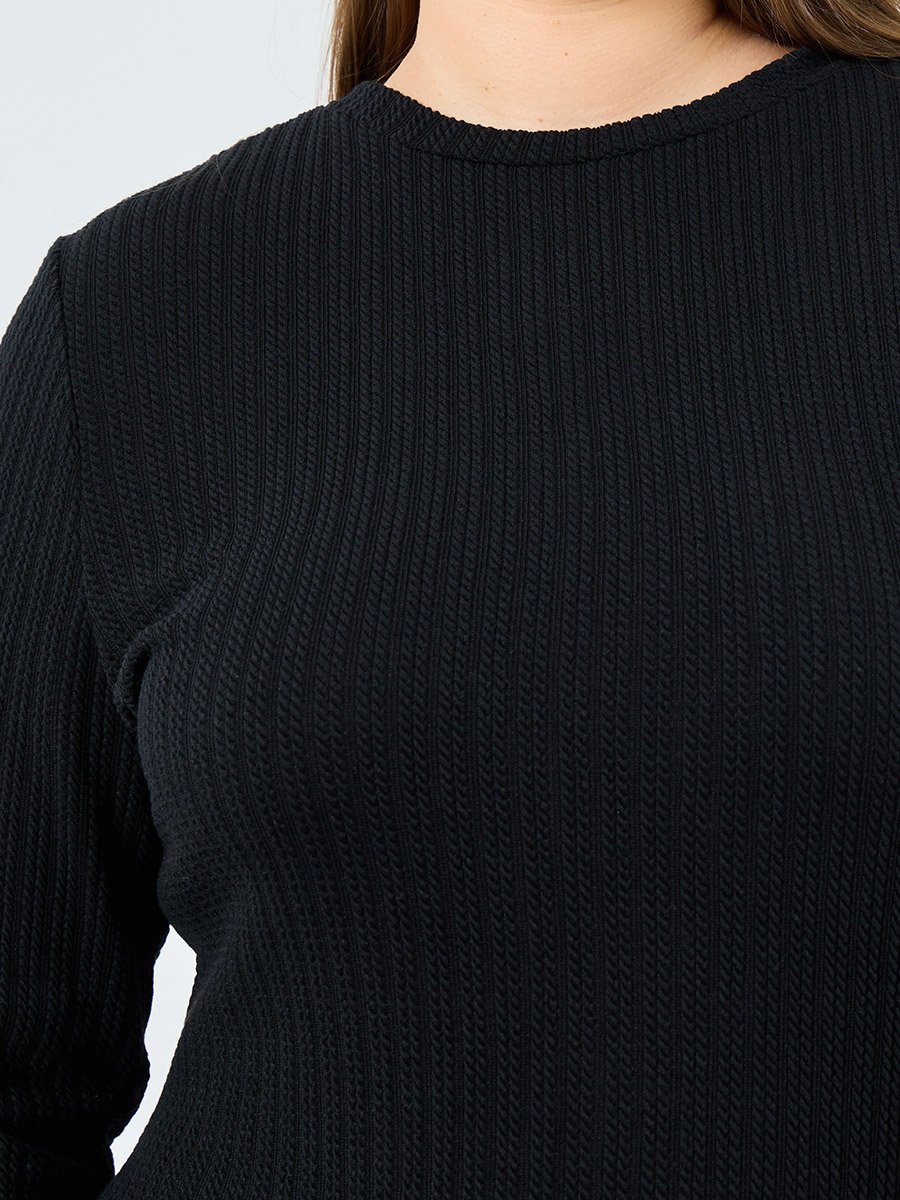 Plus Size Black Cable Knit Midi Dress