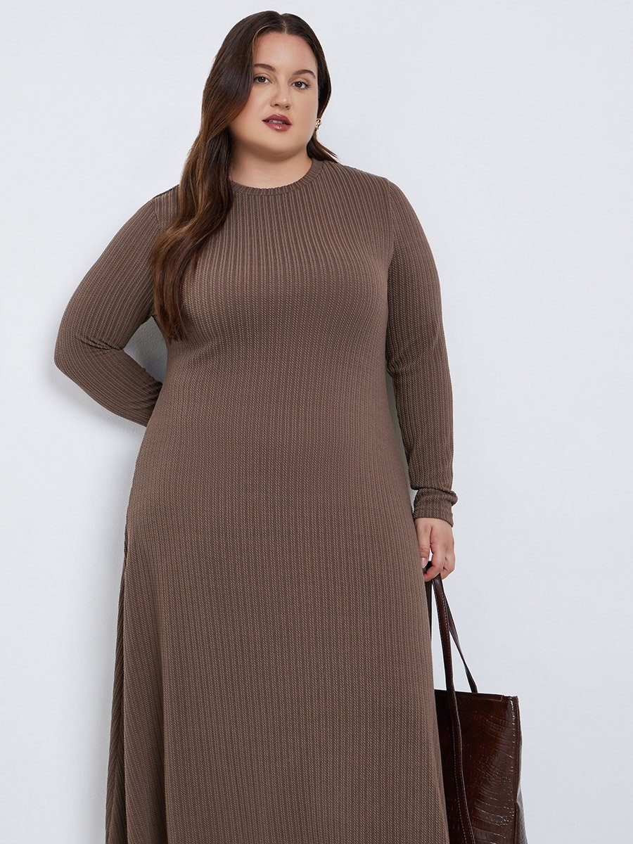 princess polly baby blue dress Gingerbread Brown Melange Alpaca Blend Sweater V-Neck Long Sleeve Dress main image 0