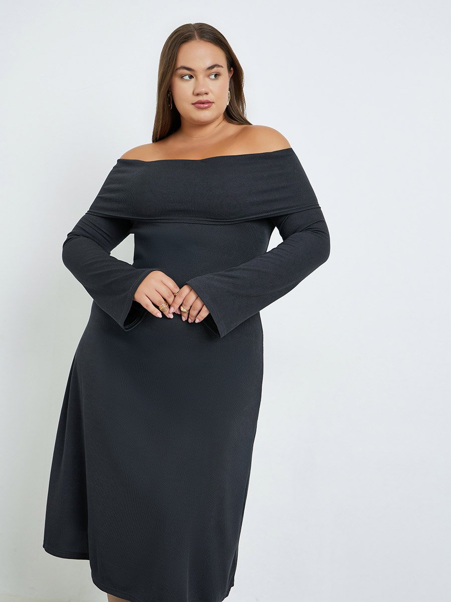 fitted lace wedding dress Plus Size Solid Ribbed Midi Dress — Lildy.com