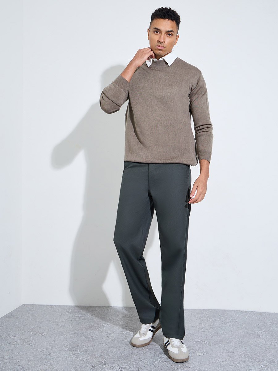 Nude Solid High Neck Regular Fit Knit Sweater