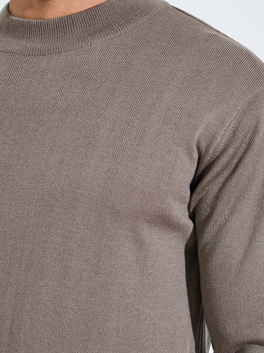 Nude Solid High Neck Regular Fit Knit Sweater