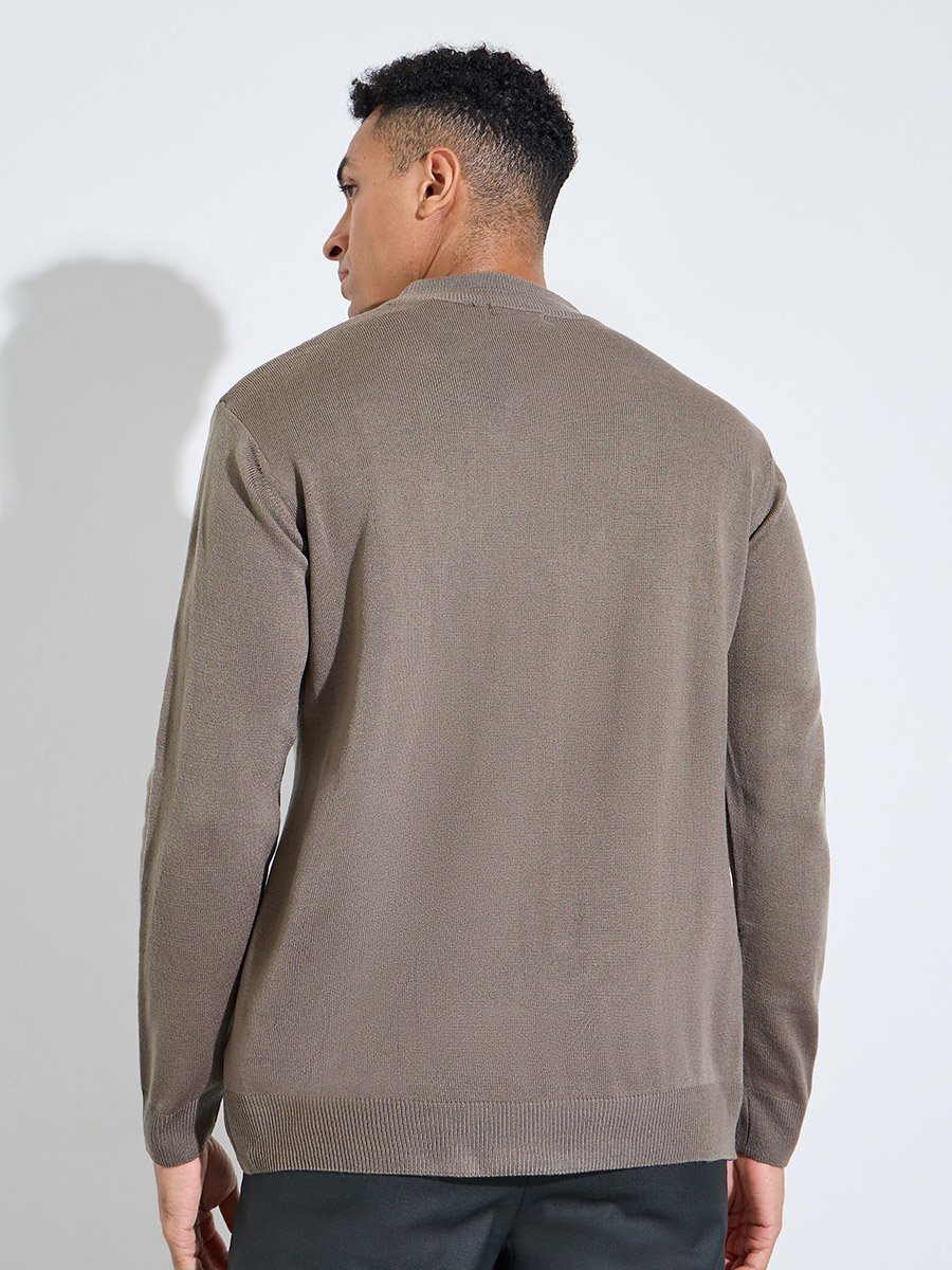 Nude Solid High Neck Regular Fit Knit Sweater