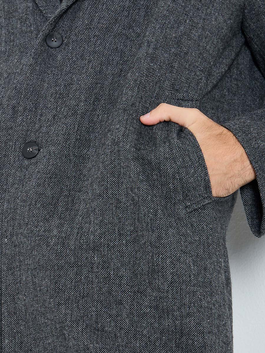 Men Grey Oversized Textured Buttoned Coat