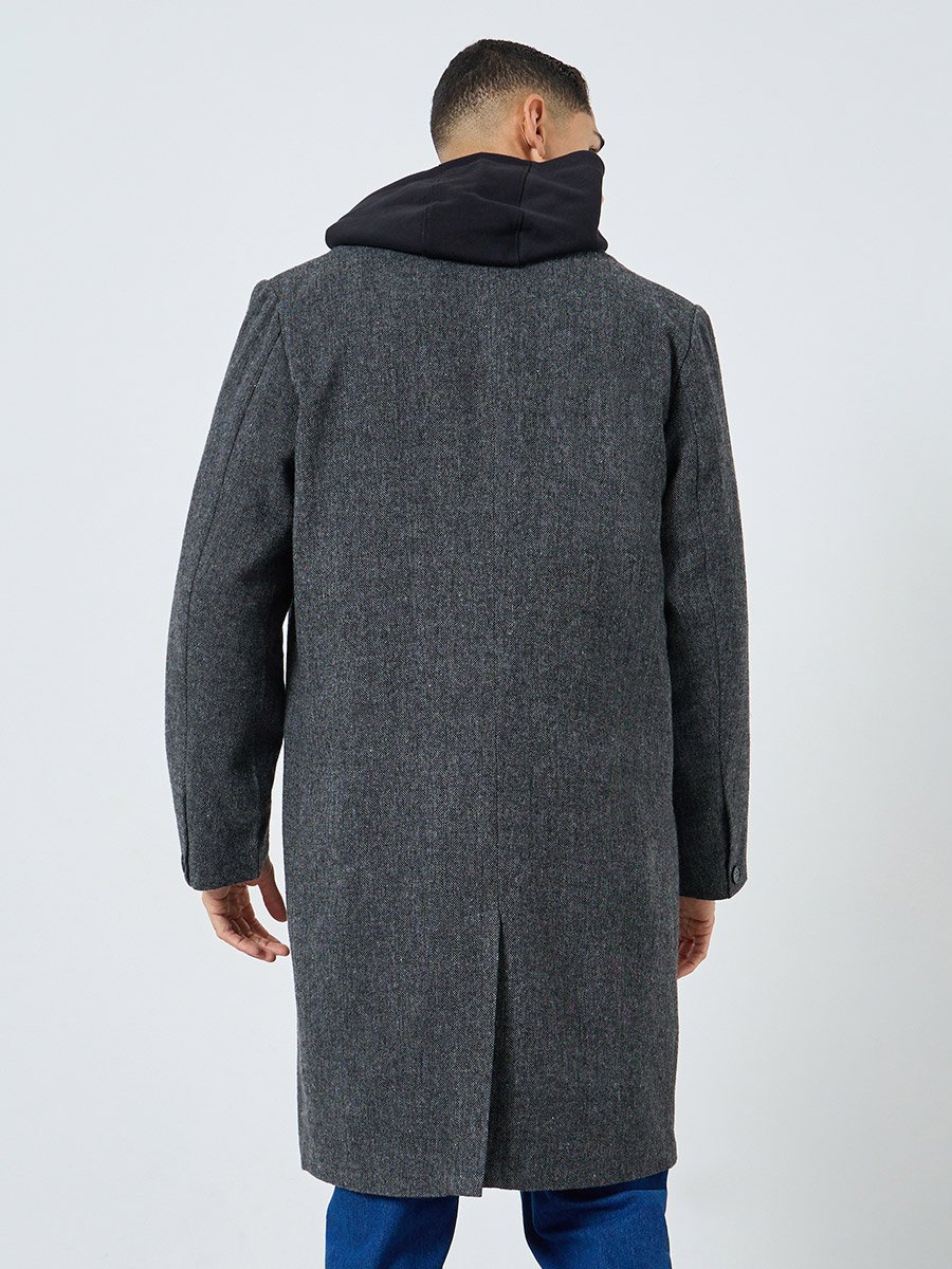 Men Grey Oversized Textured Buttoned Coat