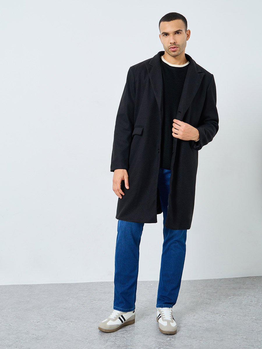 Men Black Oversized Wool Like Coat