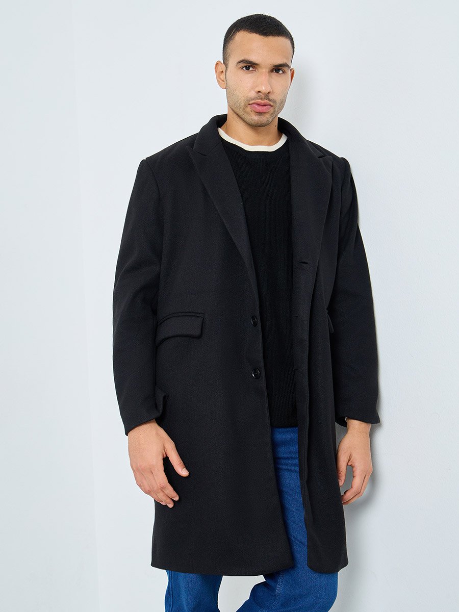 Men Black Oversized Wool Like Coat