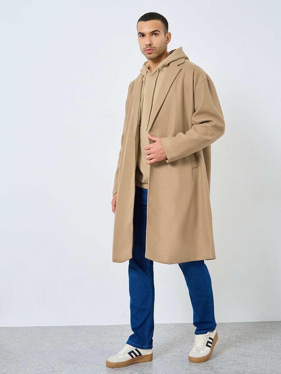 Men Brown Oversized Wool Like Coat