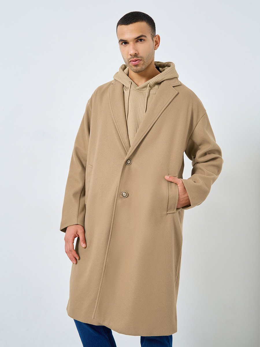 Men Brown Oversized Wool Like Coat