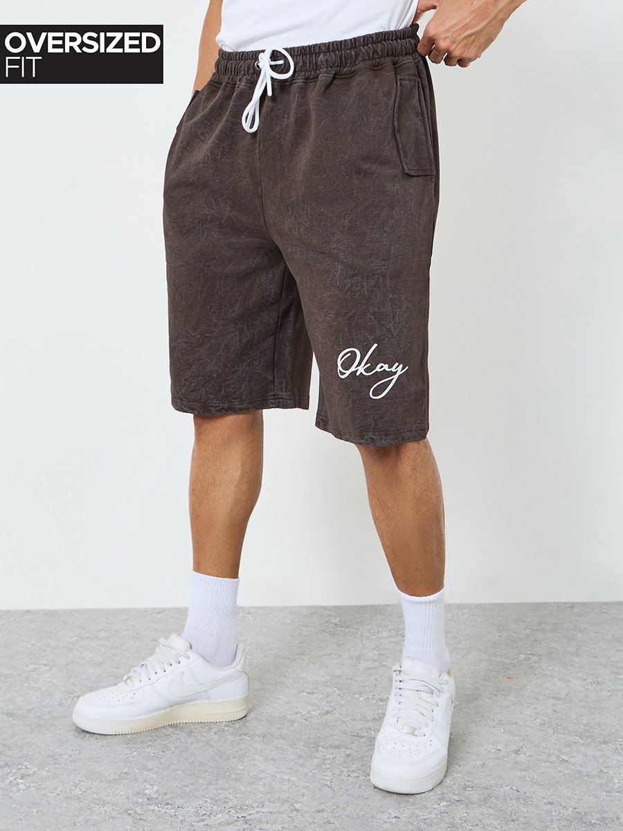 Men Brown Oversized Shorts with Drawstring