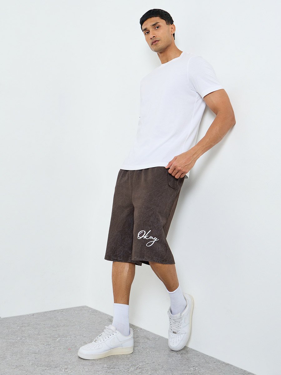 Men Brown Oversized Shorts with Drawstring