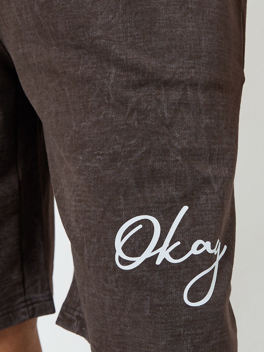 Men Brown Oversized Shorts with Drawstring