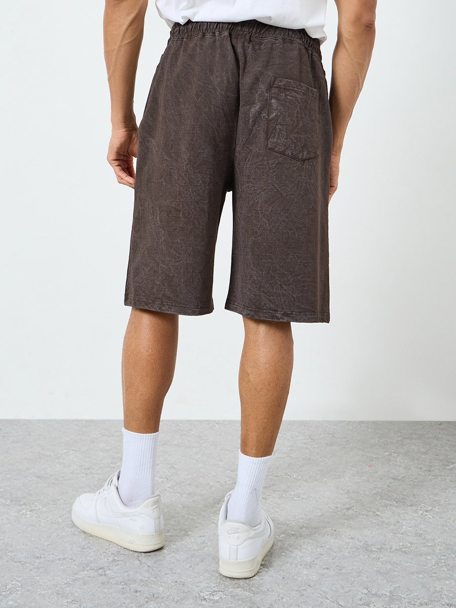 Men Brown Oversized Shorts with Drawstring