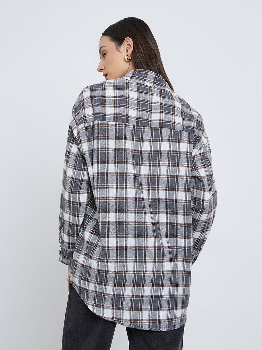 Oversized Checked Print Buttoned Shirt