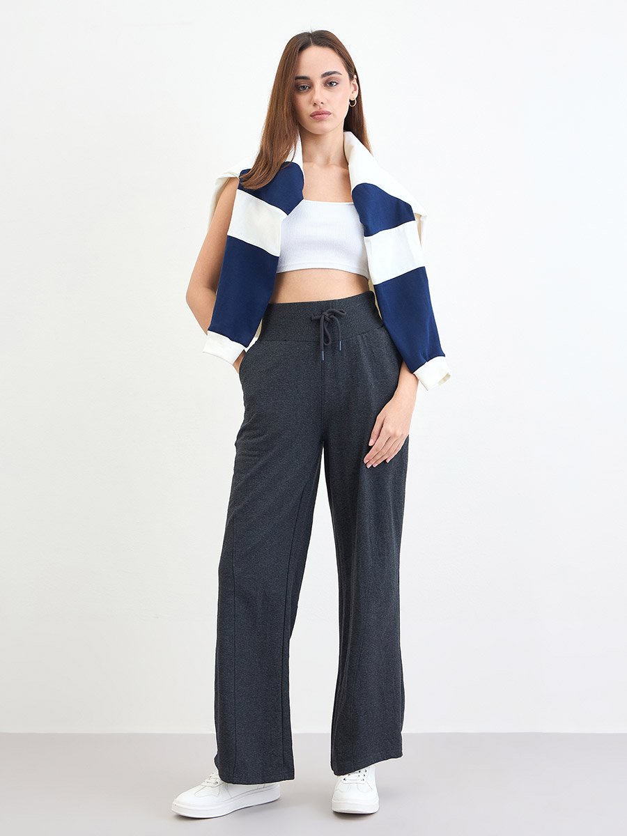 Women Charcoal Wide Leg Joggers
