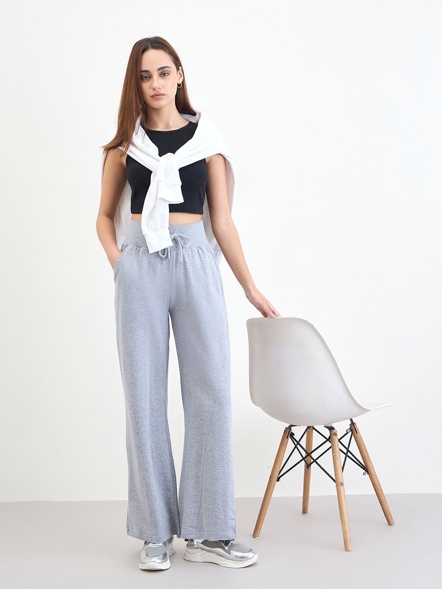 Grey Wide leg Joggers with Drawstring