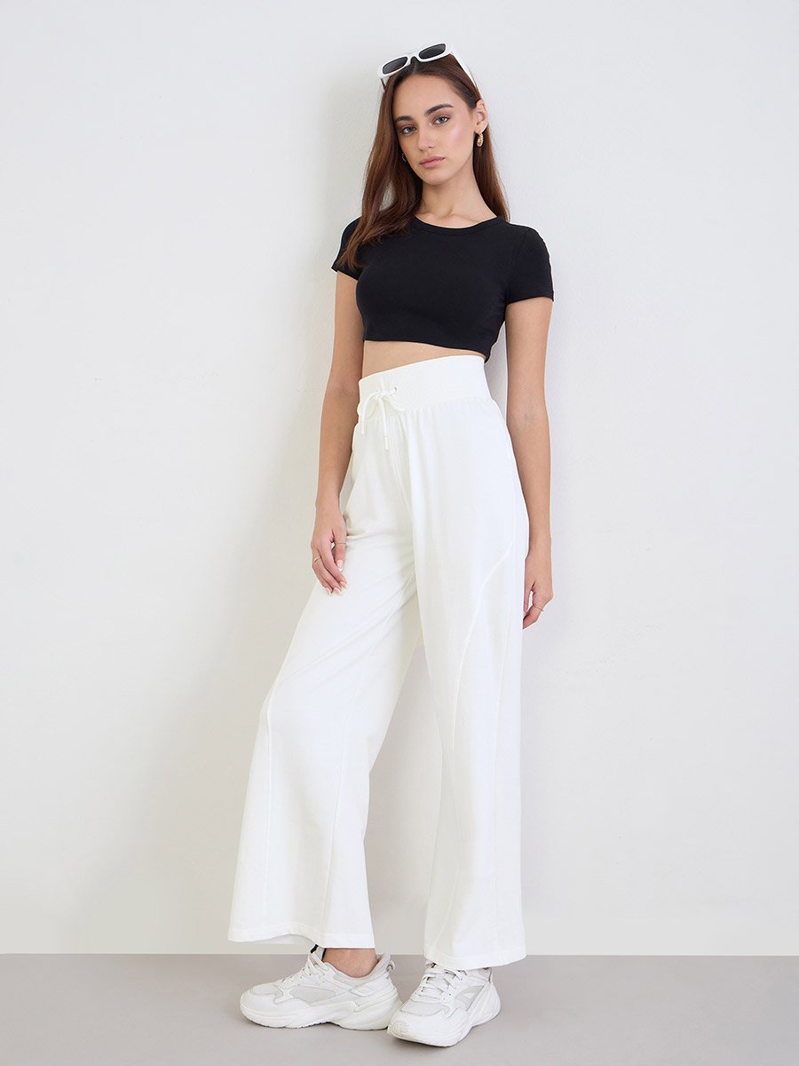 Women Off White Wide Leg Joggers