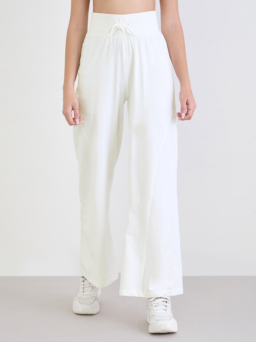 Women Off White Wide Leg Joggers