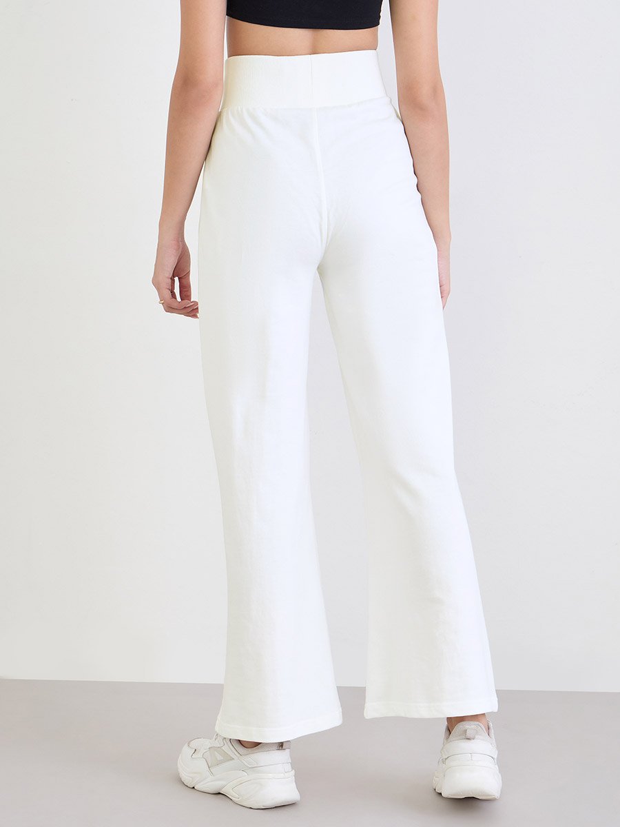 Women Off White Wide Leg Joggers