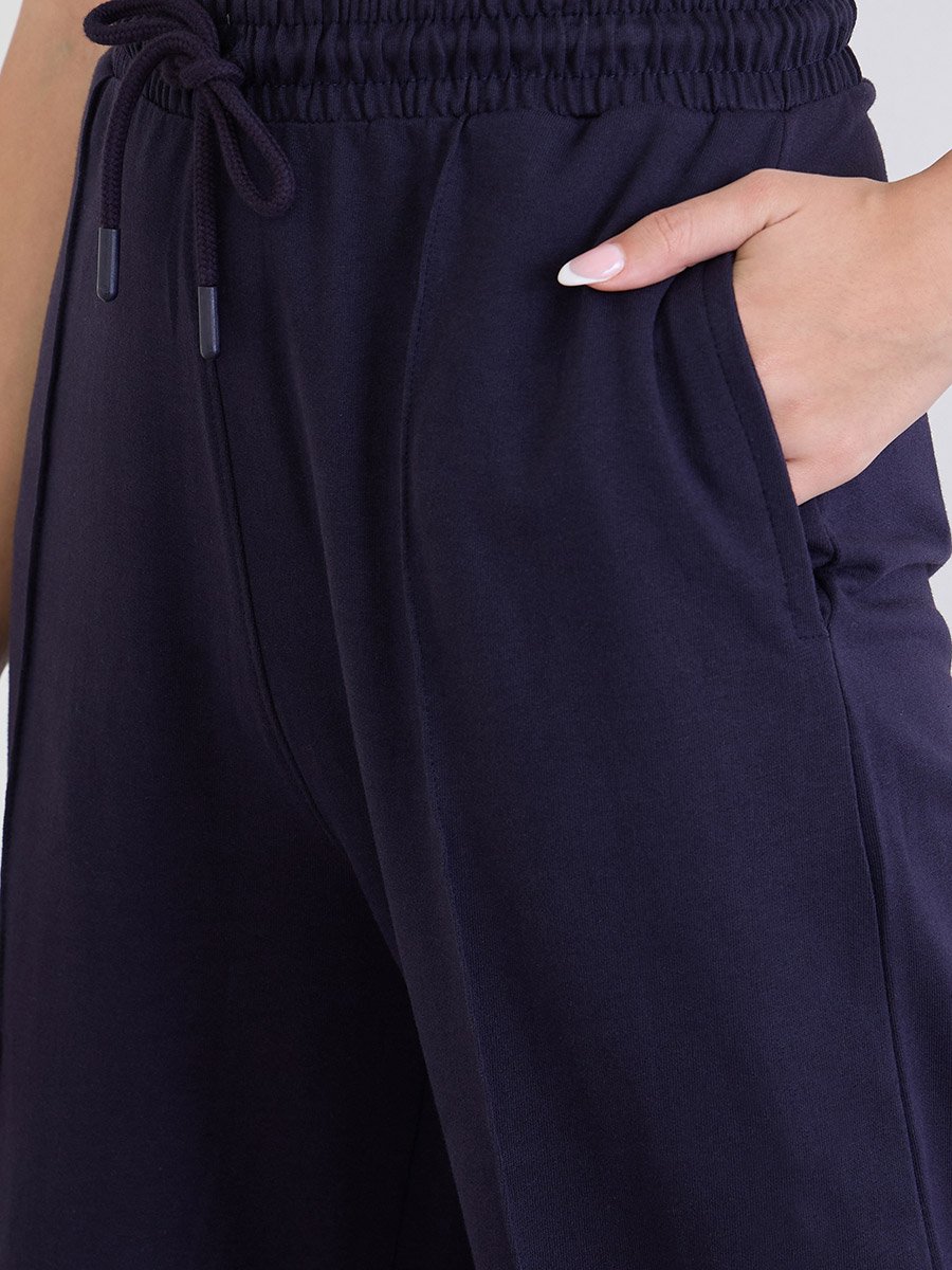 Women Navy Blue Wide Leg Joggers