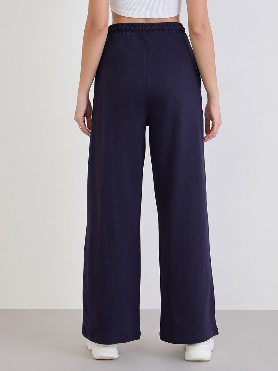 Women Navy Blue Wide Leg Joggers