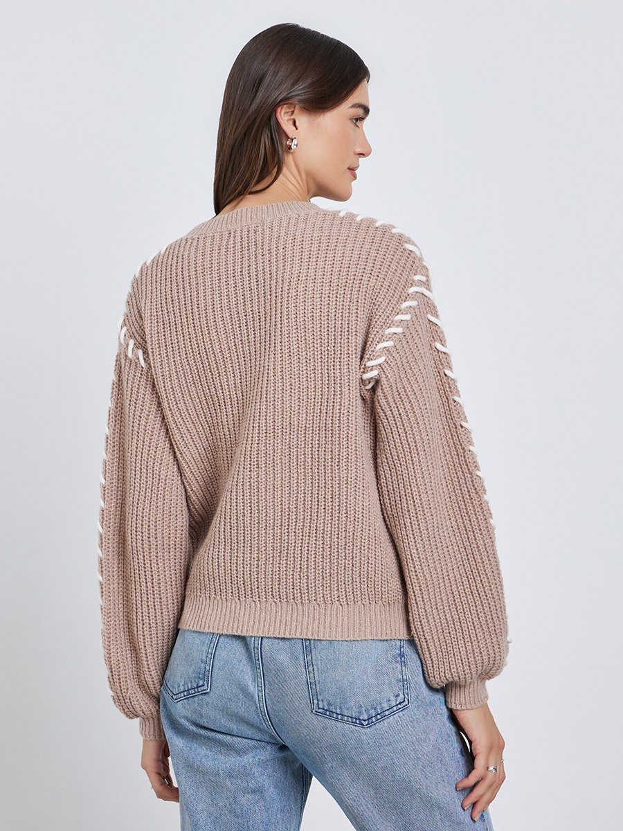 Beige Chunky Knit Sweater with Stitch Detail