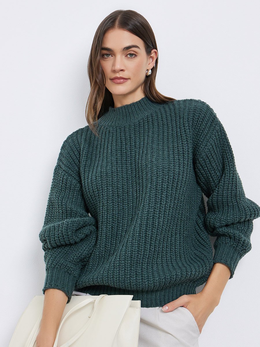 Dark Green High Neck Chunky Knit Sweater